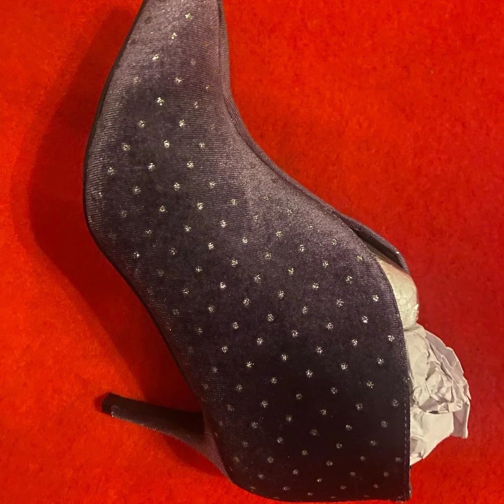 Elegant Purple Velvet Ankle Boots with silver sequin- size 8 - Picture 7 of 9